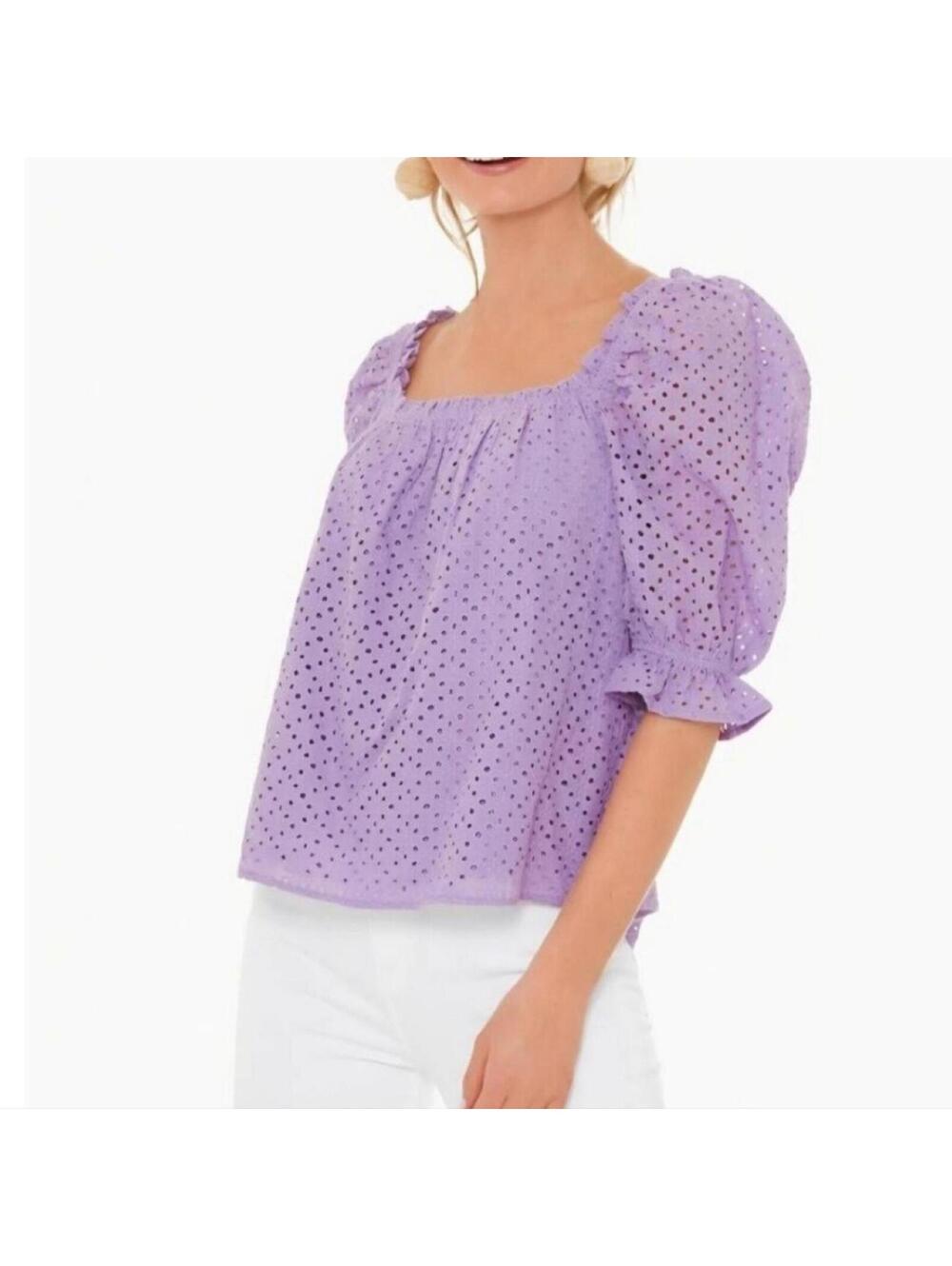 Tuckernuck Pomander Place Iris Eyelet Blouse Puff Sleeve Lavender cottagecore